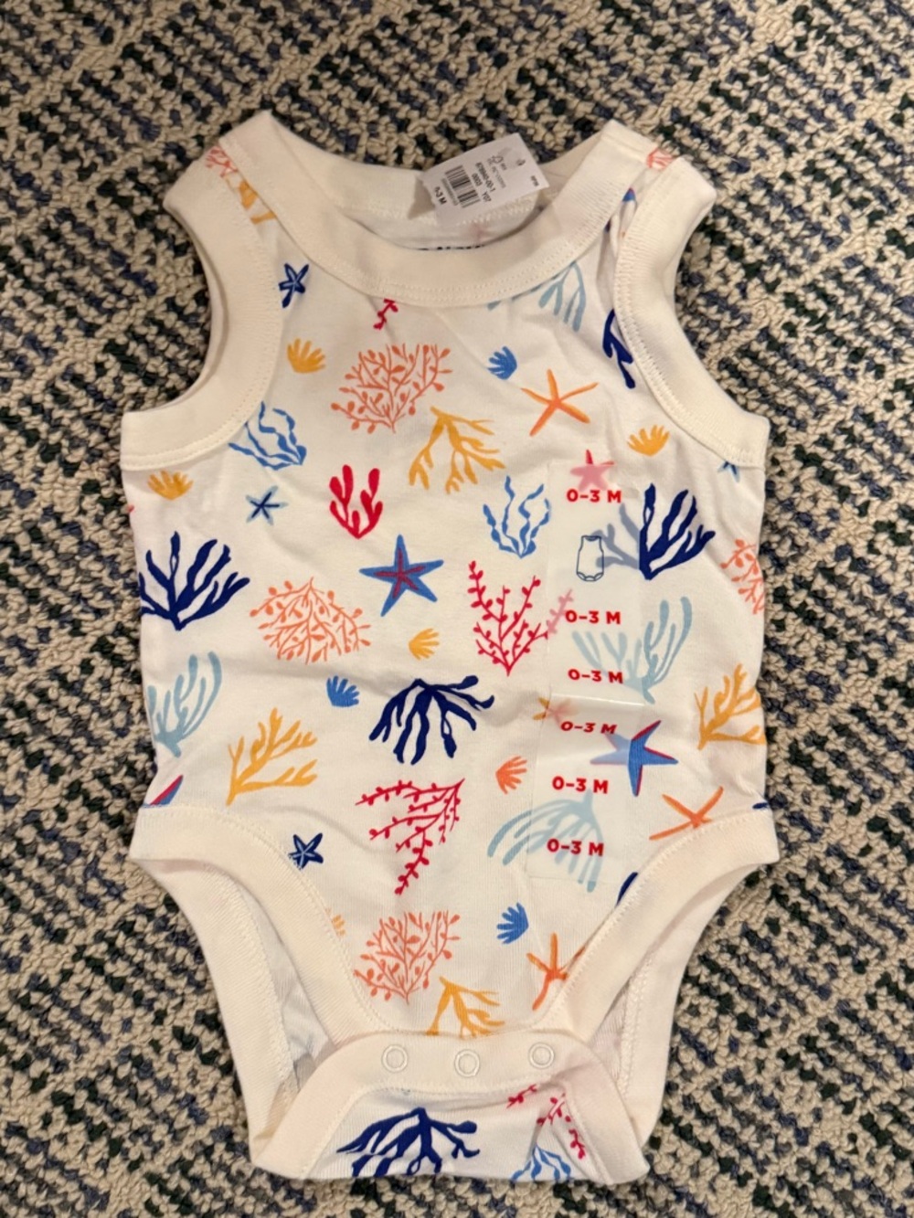 Baby Sleeveless One-Piece Bodysuit with Coral & Starfish Print - Cream, NWT